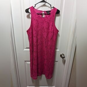 Candalite Pink Dress Floral Lace Sleeveless Keyhole Back Tank Sz LG Lightweight